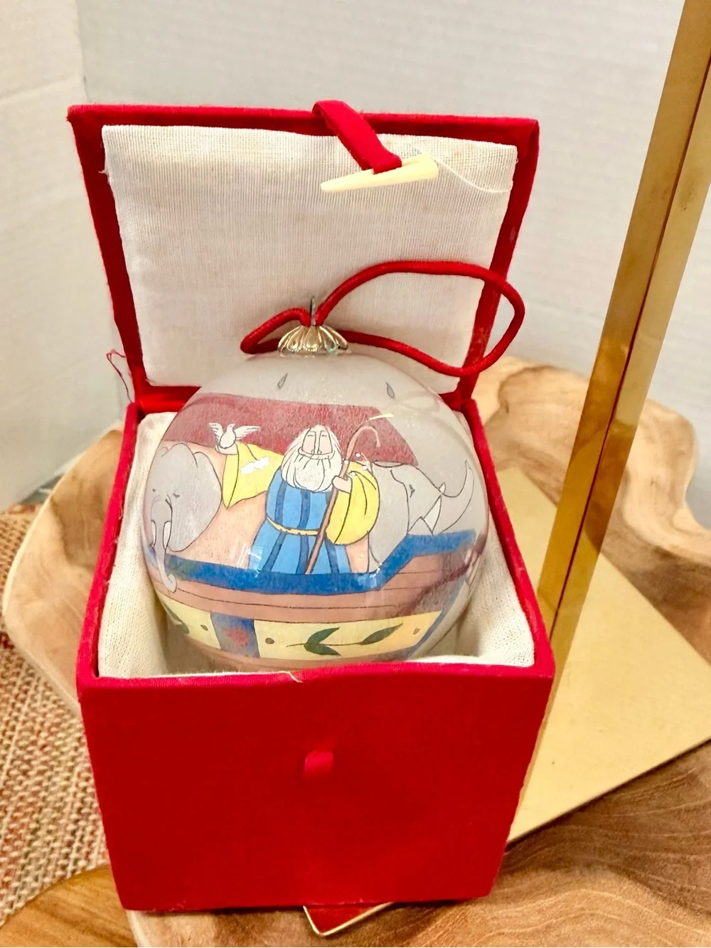 Vintage Hand Painted Glass Ornament Noah’s Ark